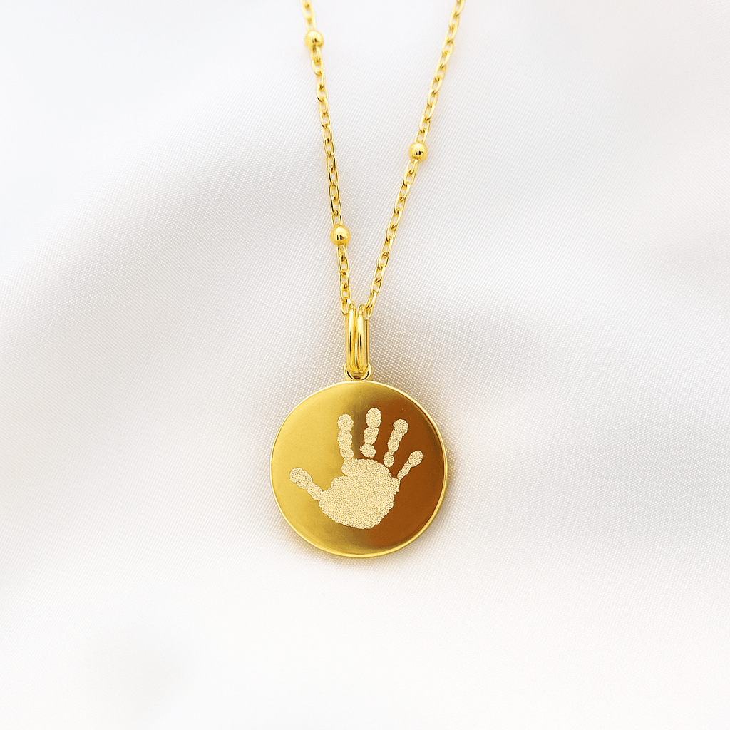18K Solid Gold Baby Handprint Necklace