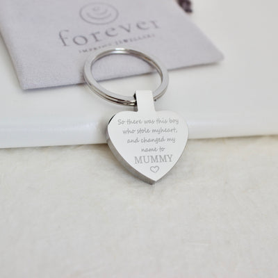 ENGRAVED HEART KEYRING 'Hands that stole my heart' | forever imprint jewellery
