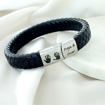 DAD'S PERSONALIZED BRAIDED LEATHER ENGRAVED BRACELET | FOREVER IMPRINT JEWELLERY