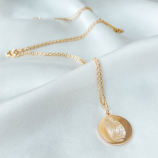 18K Gold Diamond Engraved Fingerprint Necklace