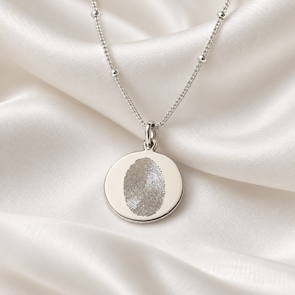 Silver Diamond Engraved Fingerprint Necklace