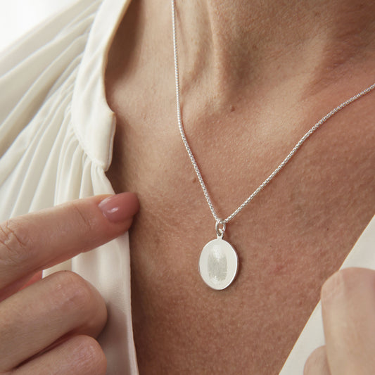 Silver Diamond Engraved Fingerprint Necklace