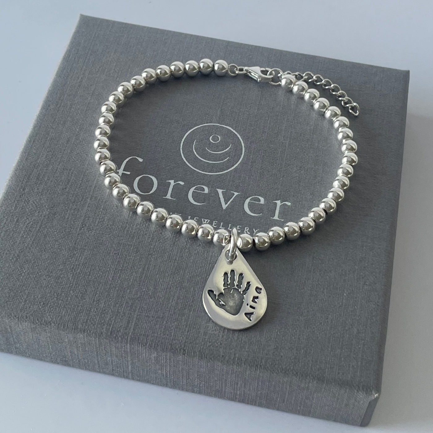 PERSONALIZED HAND OR FOOTPRINT CHARM BEAD BRACELET
