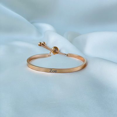 PERSONALIZED STAINLESS STEEL BANGLE WITH TOGGLE CHAIN