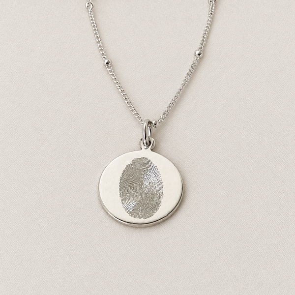 Silver Diamond Engraved Fingerprint Necklace