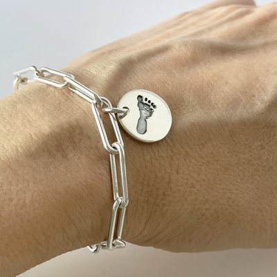 PERSONALIZED HAND OR FOOTPRINT CHUNKY PAPER CLIP CHAIN BRACELET