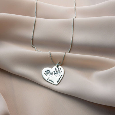Double Handprint 925 Silver Heart Necklace