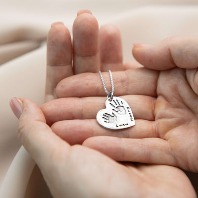 Double Handprint 925 Silver Heart Necklace