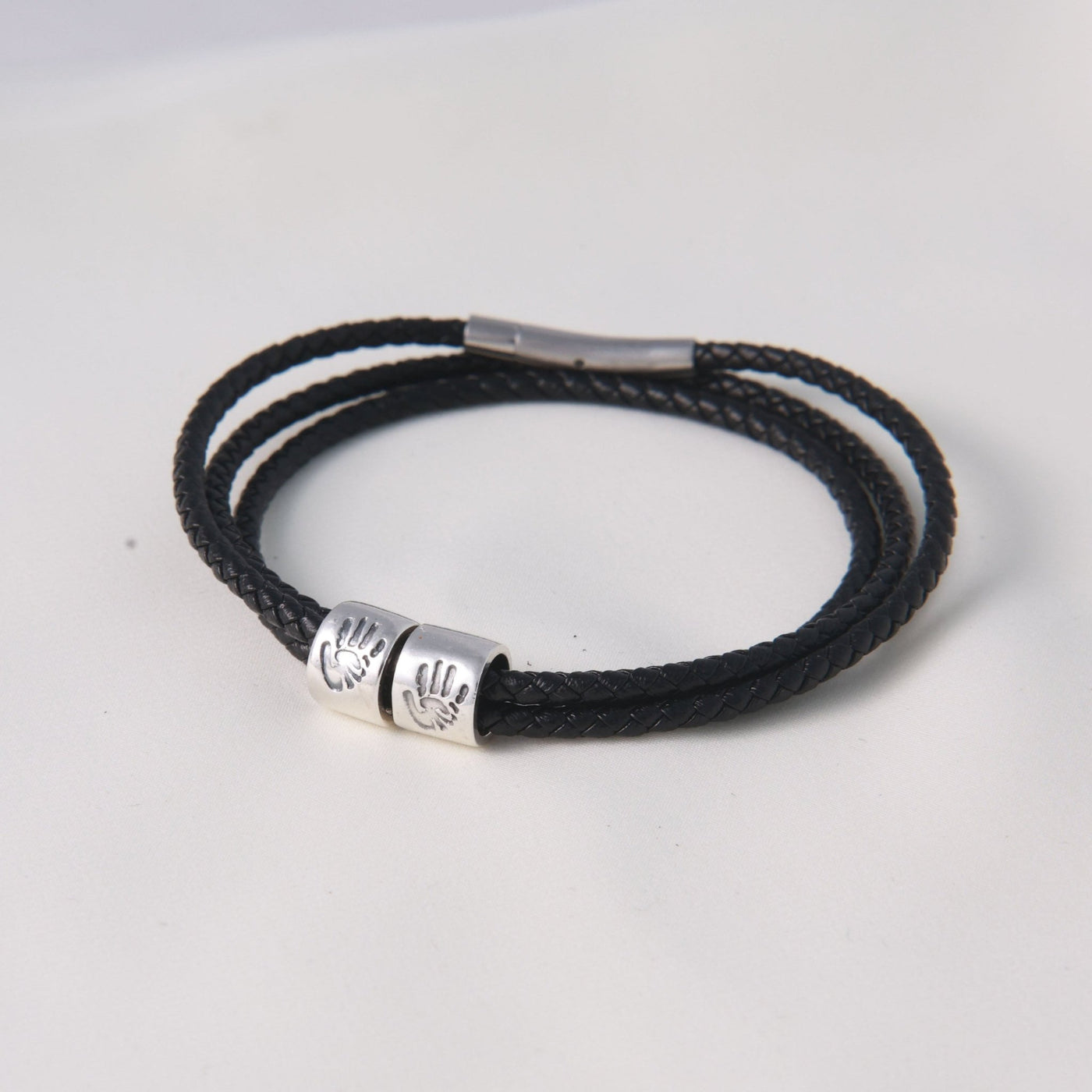 Men's Double Handprint Leather Bead Bracelet