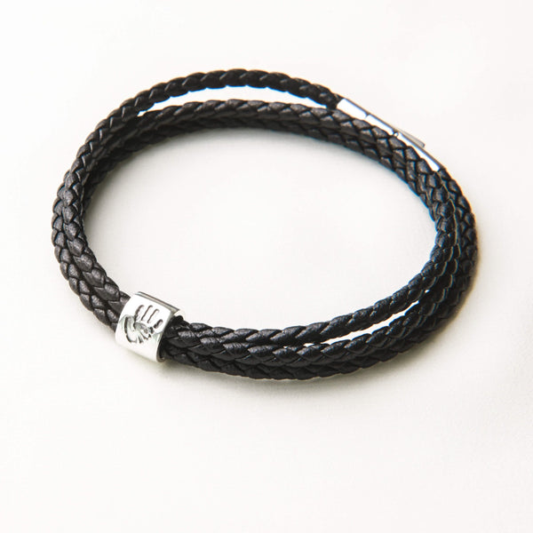 Men's Personalised Handprint Leather Bead Bracelet