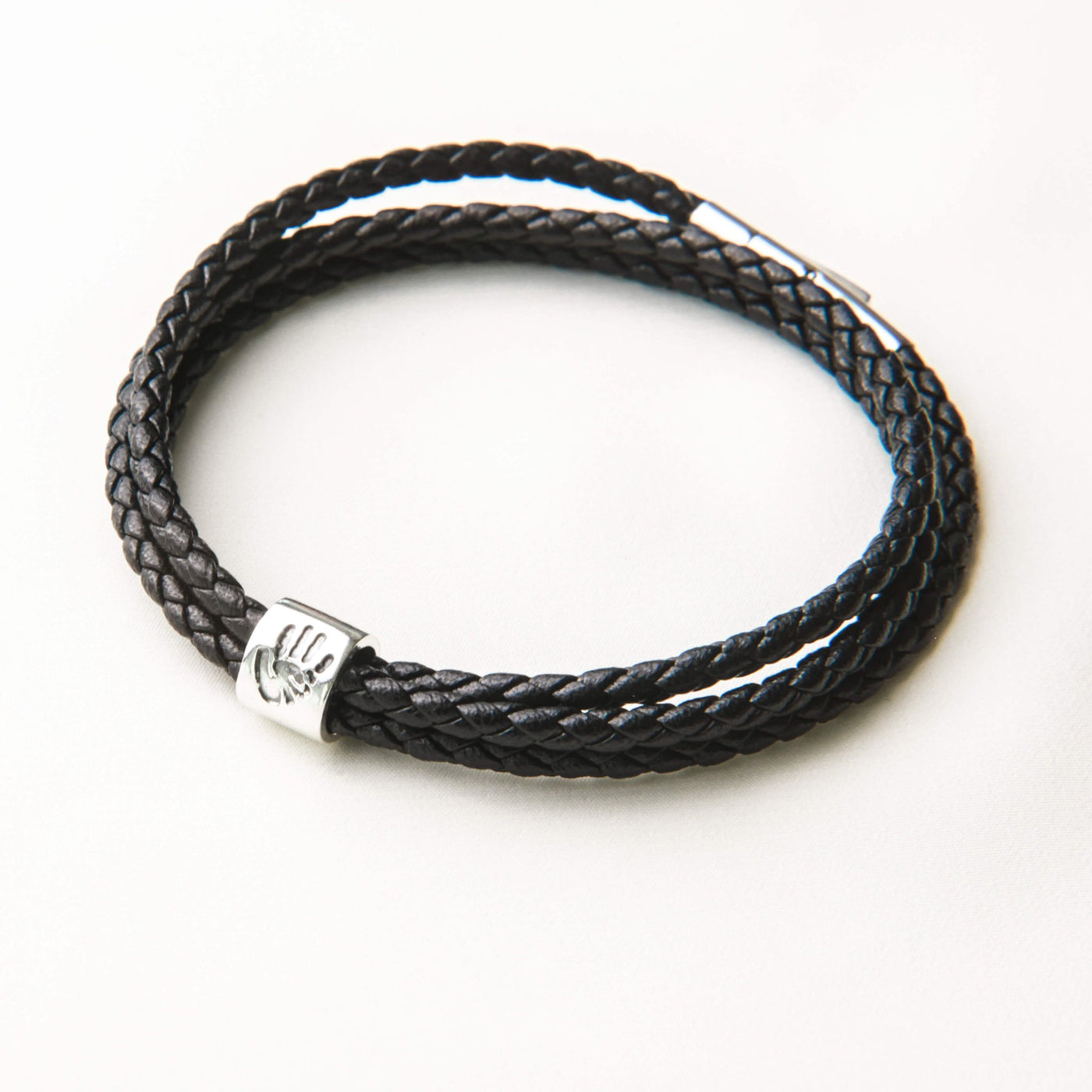 Men's Personalised Handprint Bead Leather Bracelet