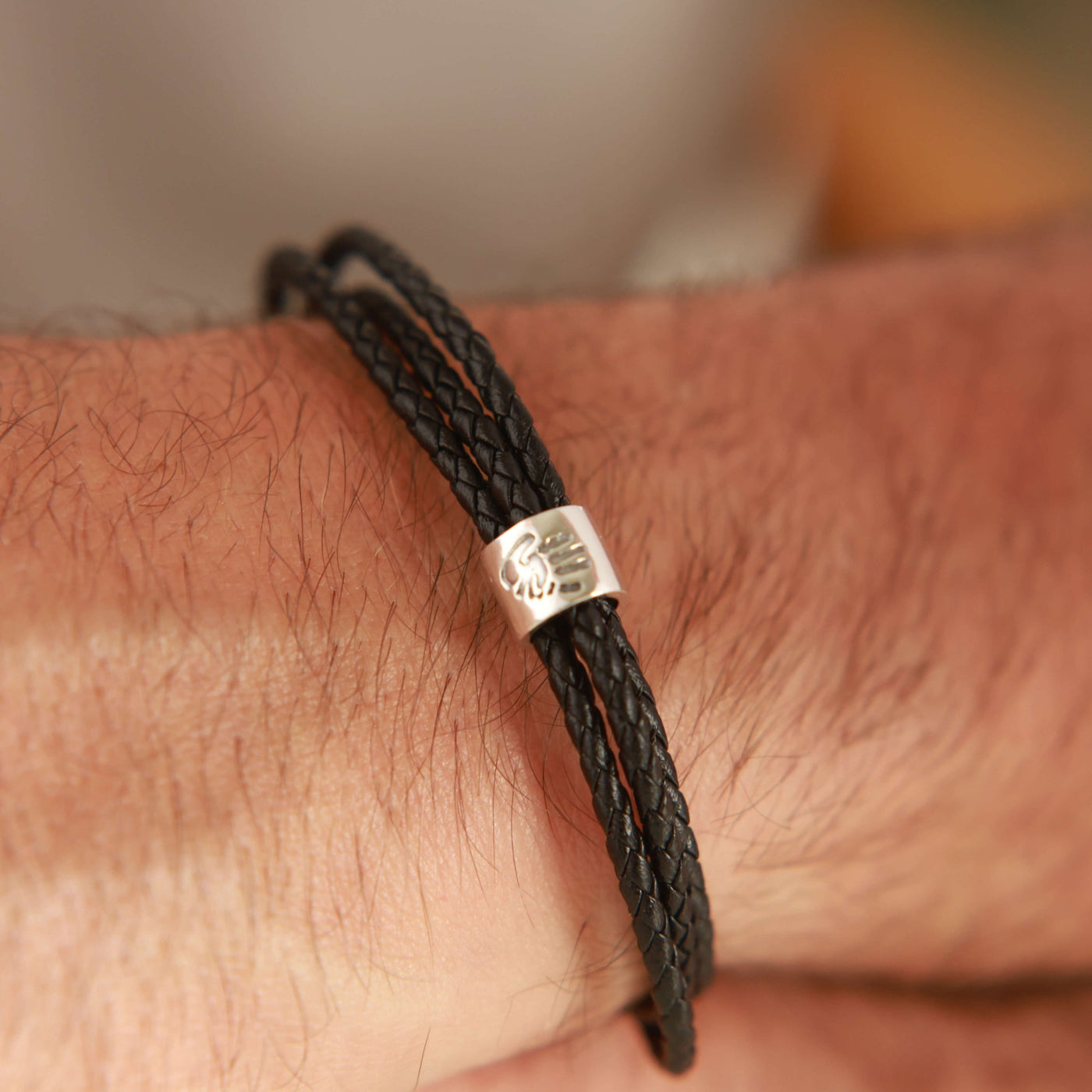 Men's Personalised Handprint Bead Leather Bracelet