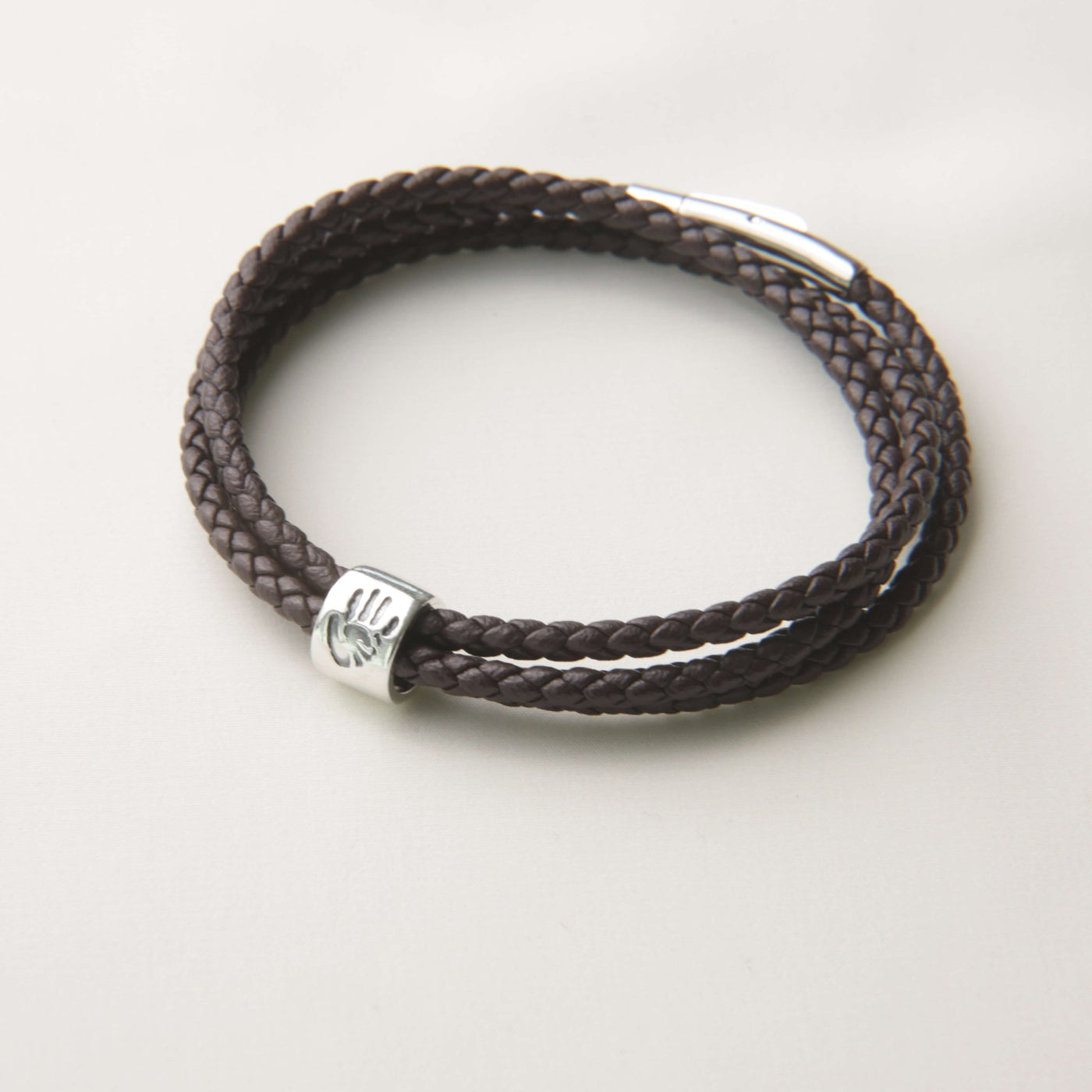 Men's Personalised Handprint Bead Leather Bracelet