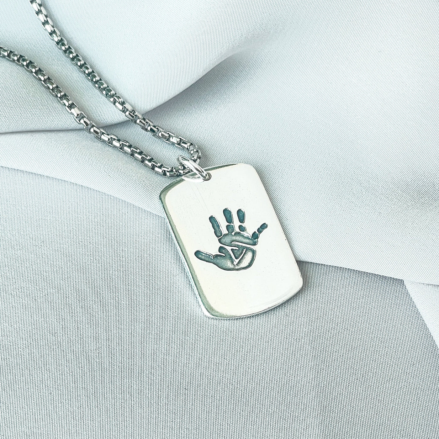 Men's Personalised Handprint Military Style Pendant & Chain