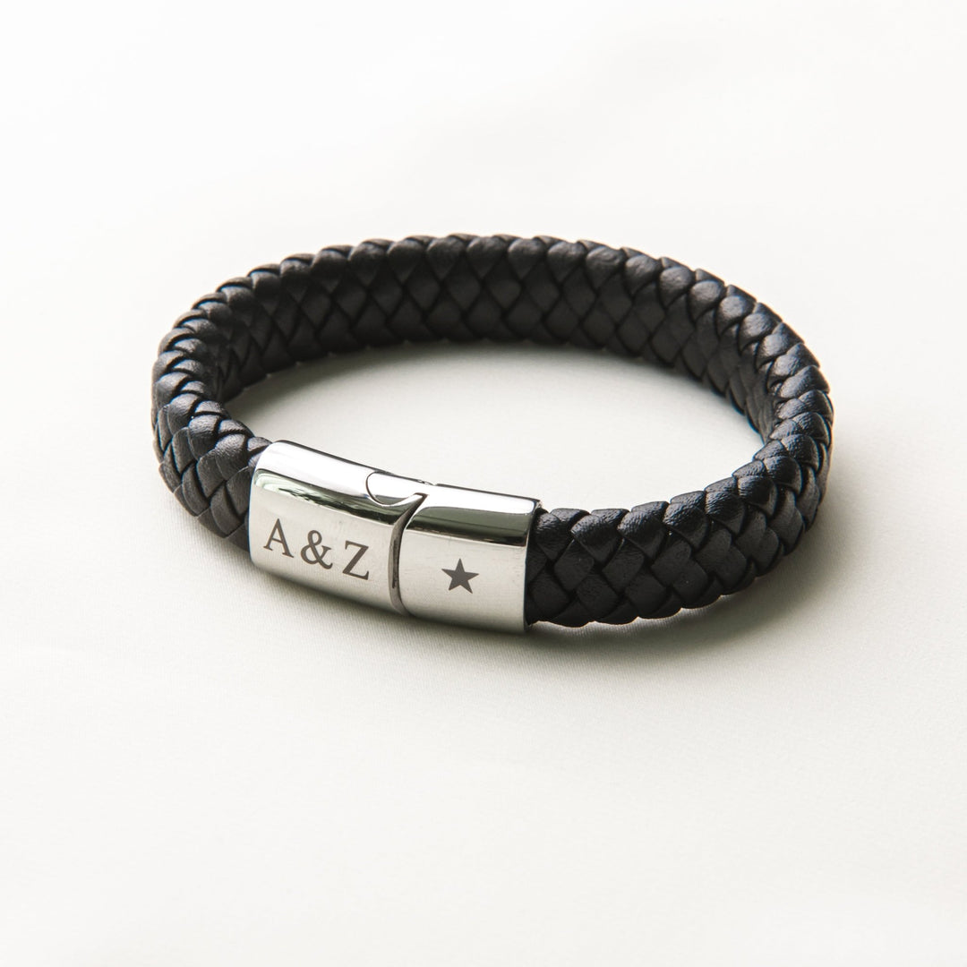 Men's Personalized Woven Genuine Leather Engraved Bracelet