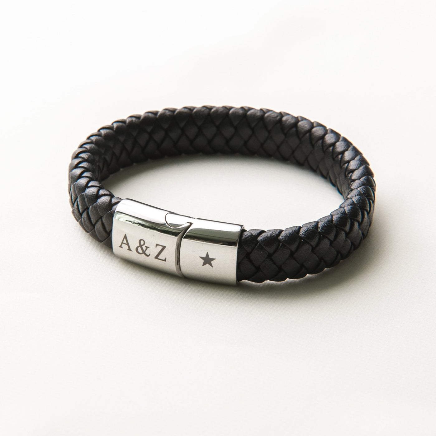 Men's Personalized Woven Genuine Leather Engraved Bracelet