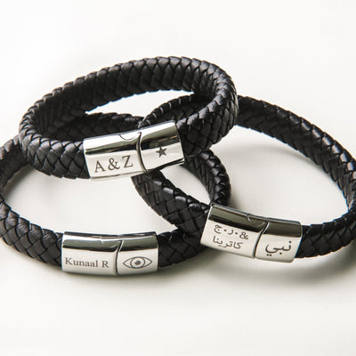 Men's Personalised Leather Engraved  Bracelet