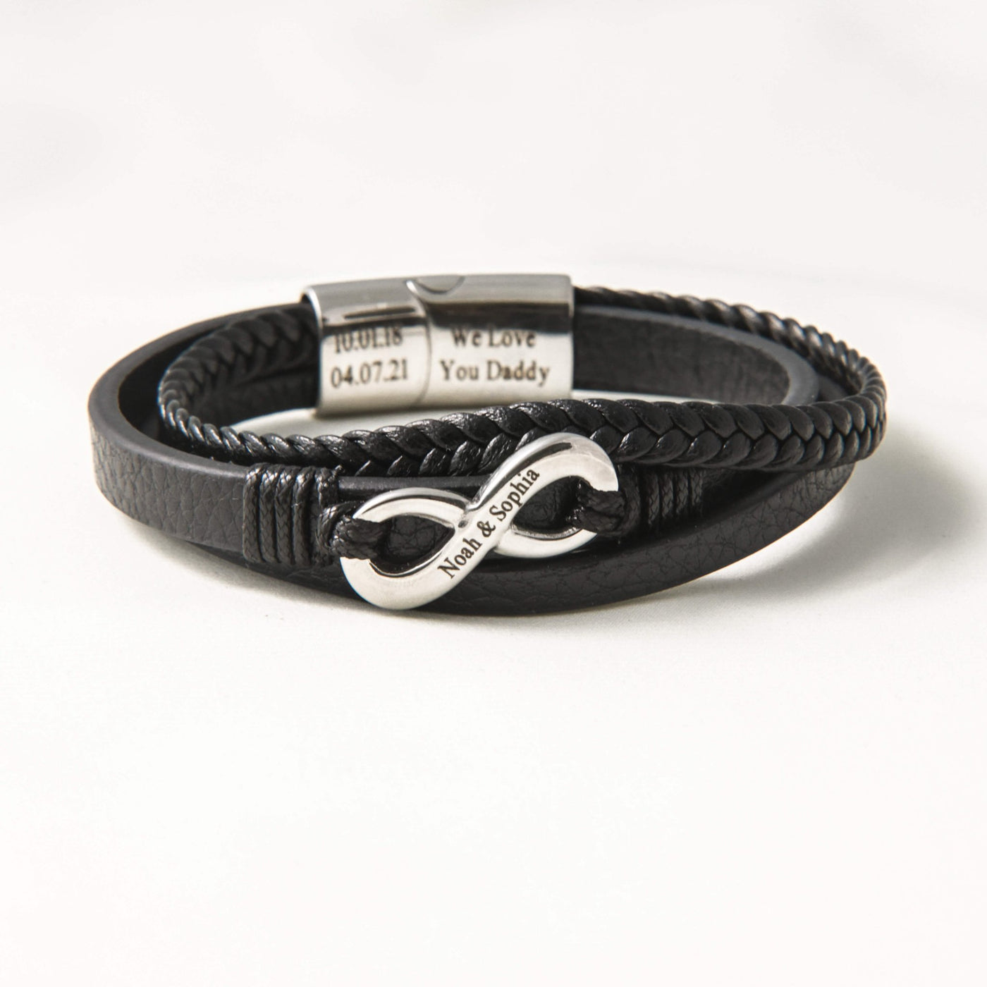 Men's Leather Infinity Name Engraved Bracelet