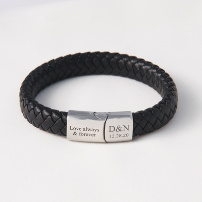 Men's Personalised Leather Engraved  Bracelet