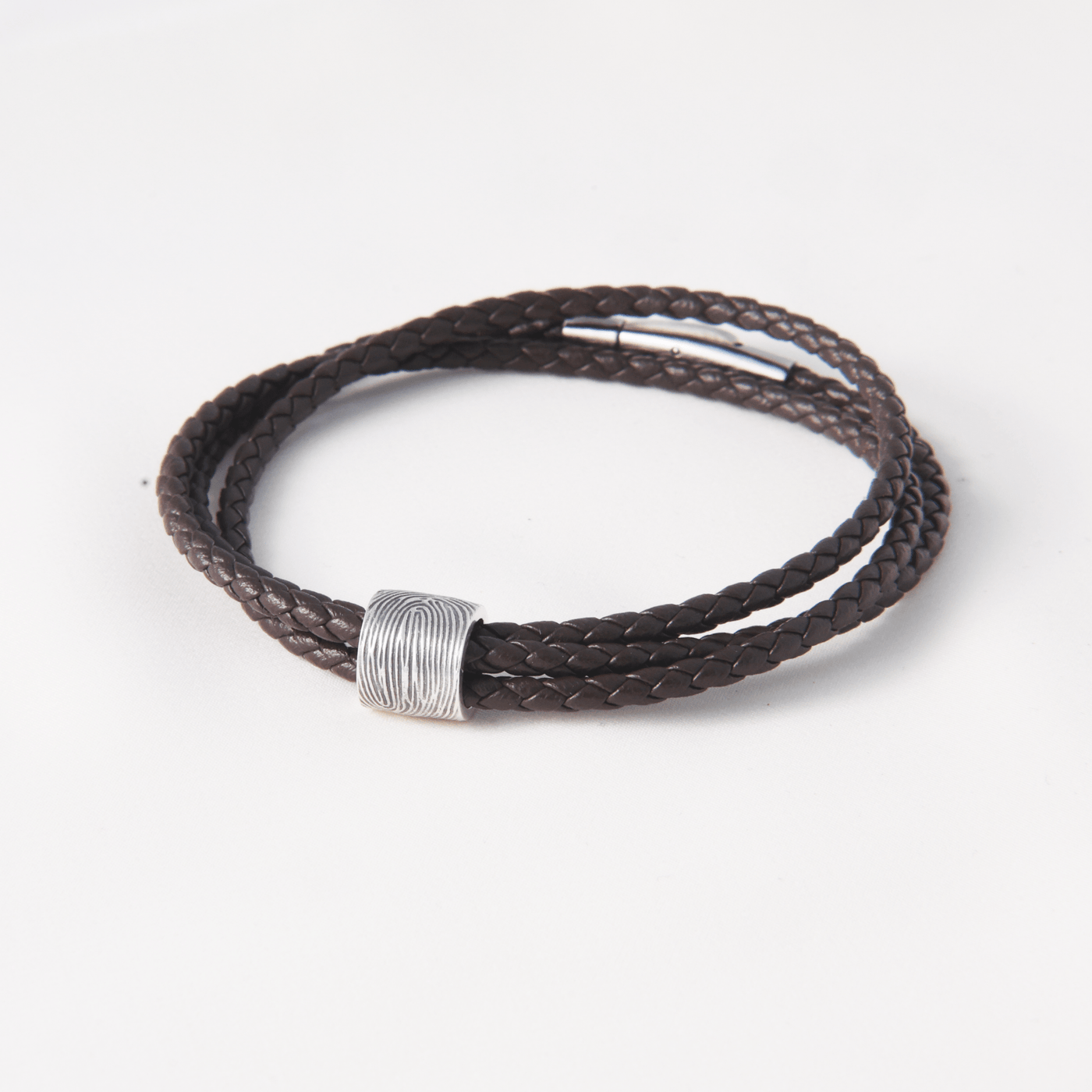 Men's Personalised Leather Fingerprint Bead Bracelet