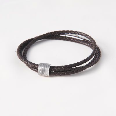 Men's Personalised Leather Fingerprint Bead Bracelet