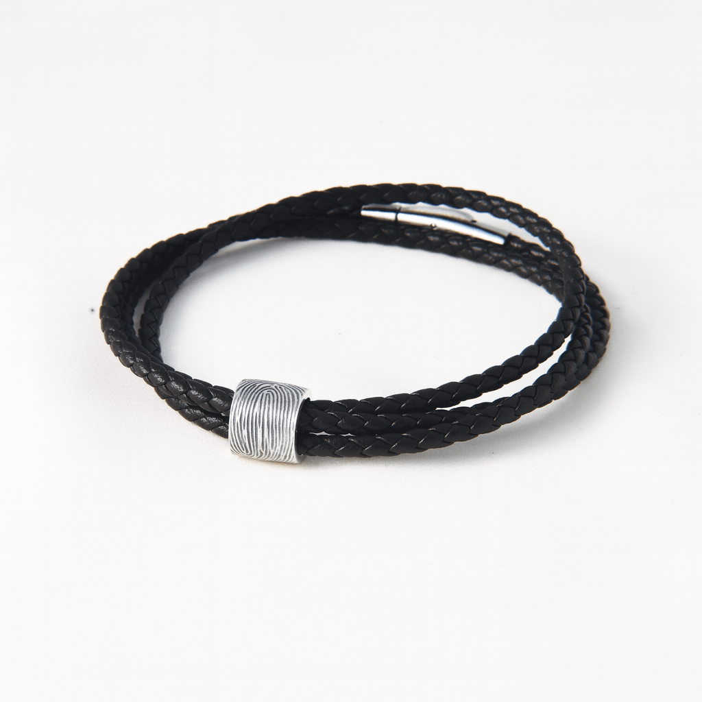 Men's Personalised Leather Fingerprint Bead Bracelet