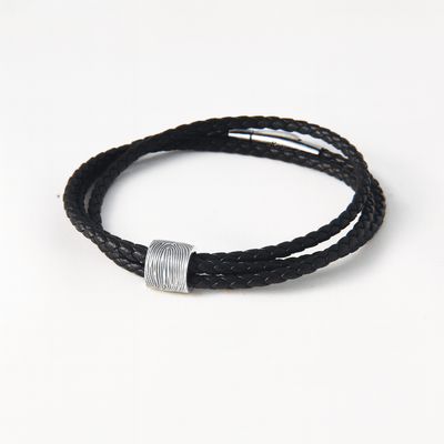 Men's Personalised Leather Fingerprint Bead Bracelet