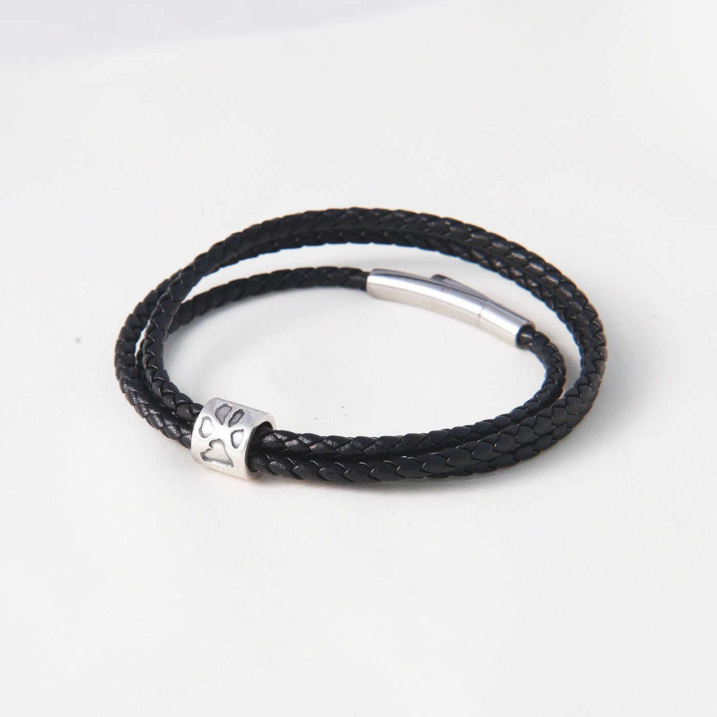Men's Personalised Paw Print Leather Bead Bracelet