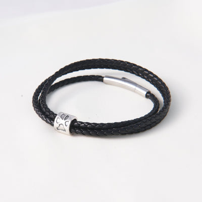 Men's Personalised Paw Print Leather Bead Bracelet