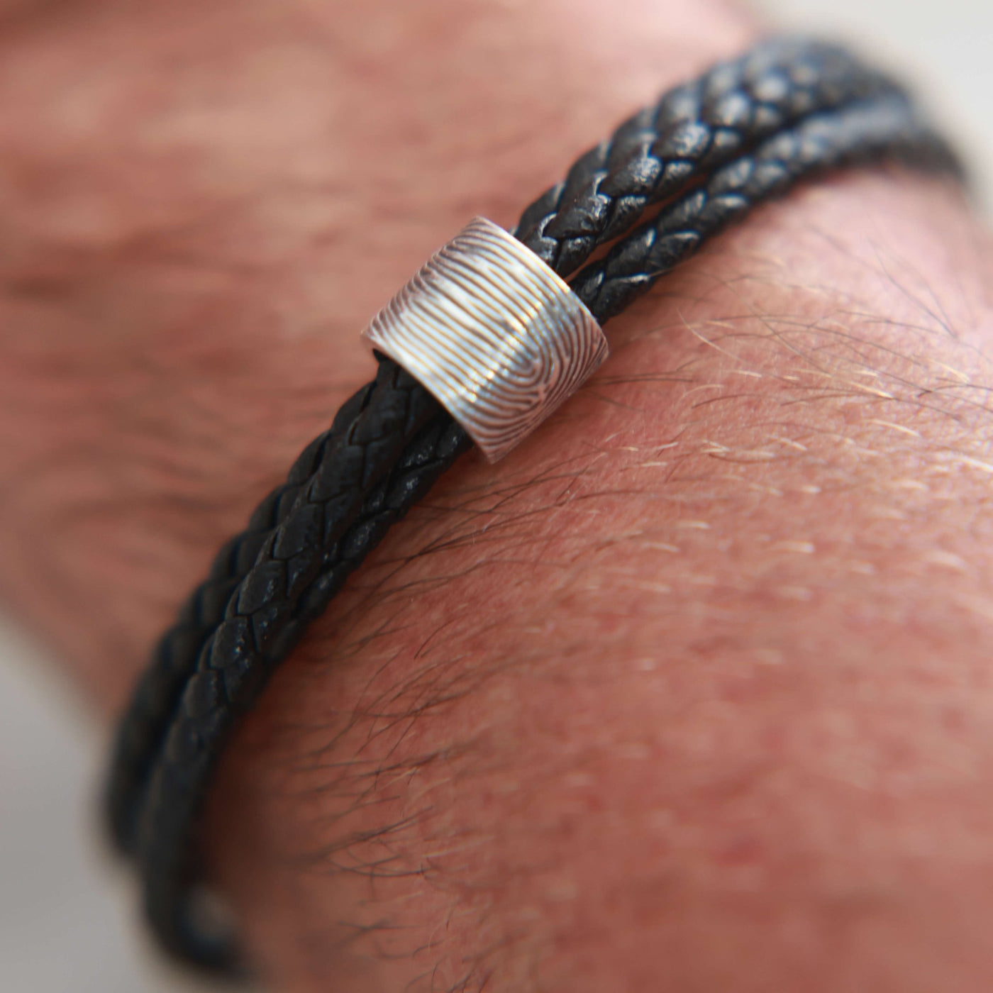 Men's Personalised Leather Fingerprint Bead Bracelet