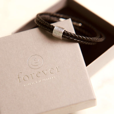 Men's Personalised Leather Fingerprint Bead Bracelet