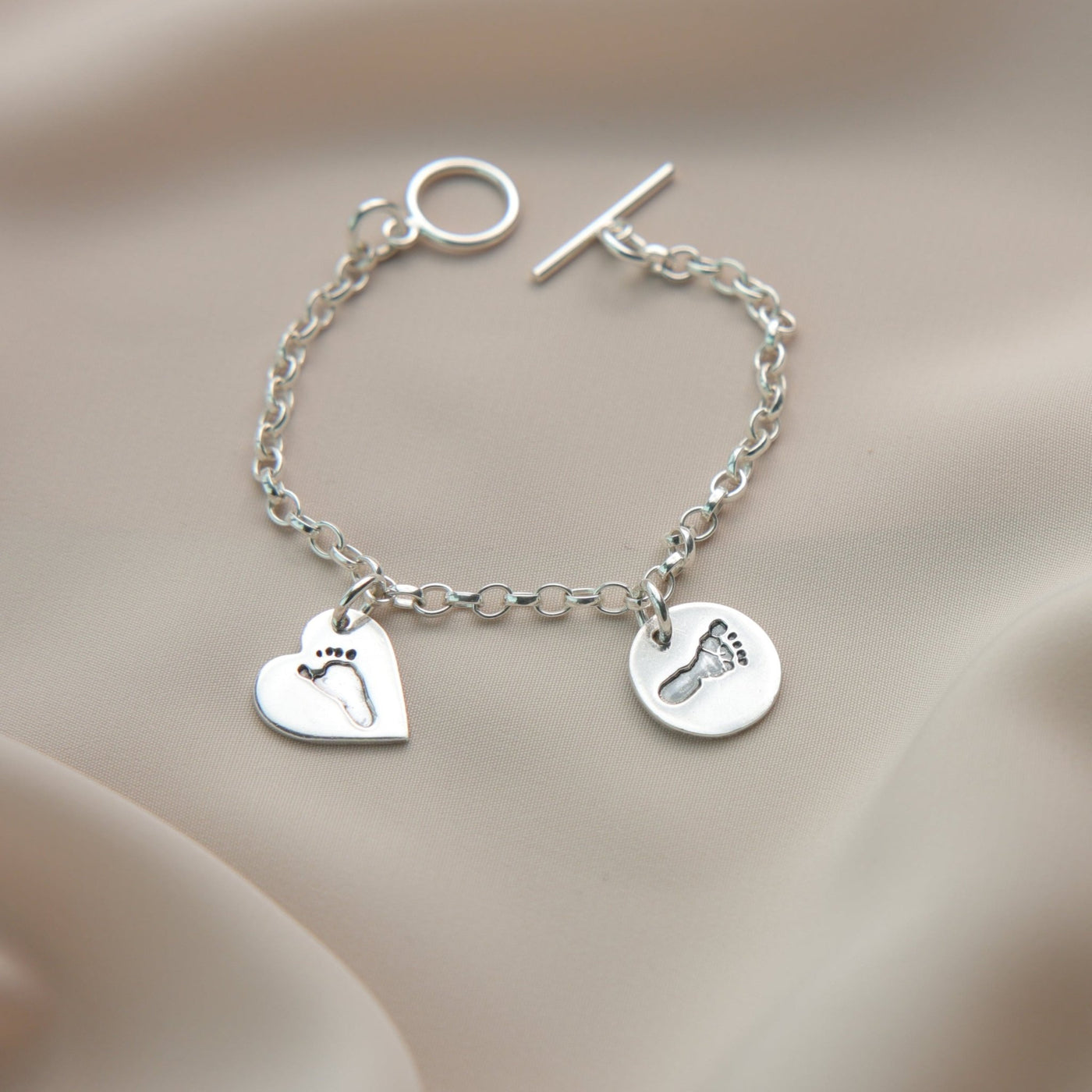 Personalised Double Handprint Charm Mini Belcher Bracelet