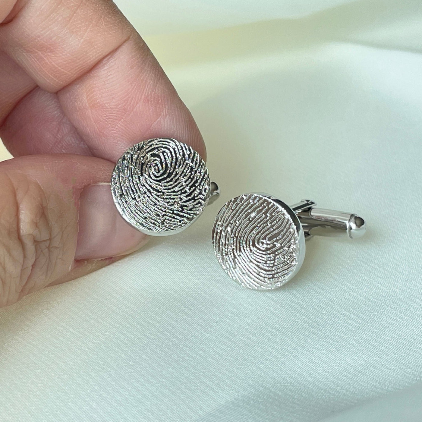 Personalised Fingerprint Full Diamond Engraved Cufflinks