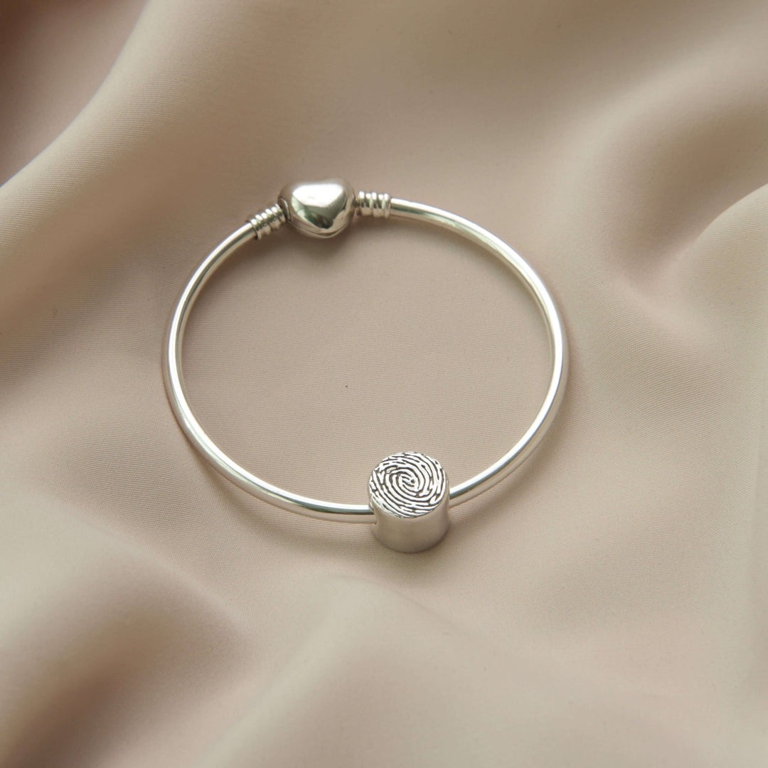 Personalised Fingerprint Circle Pandora Charm Bead on Bangle