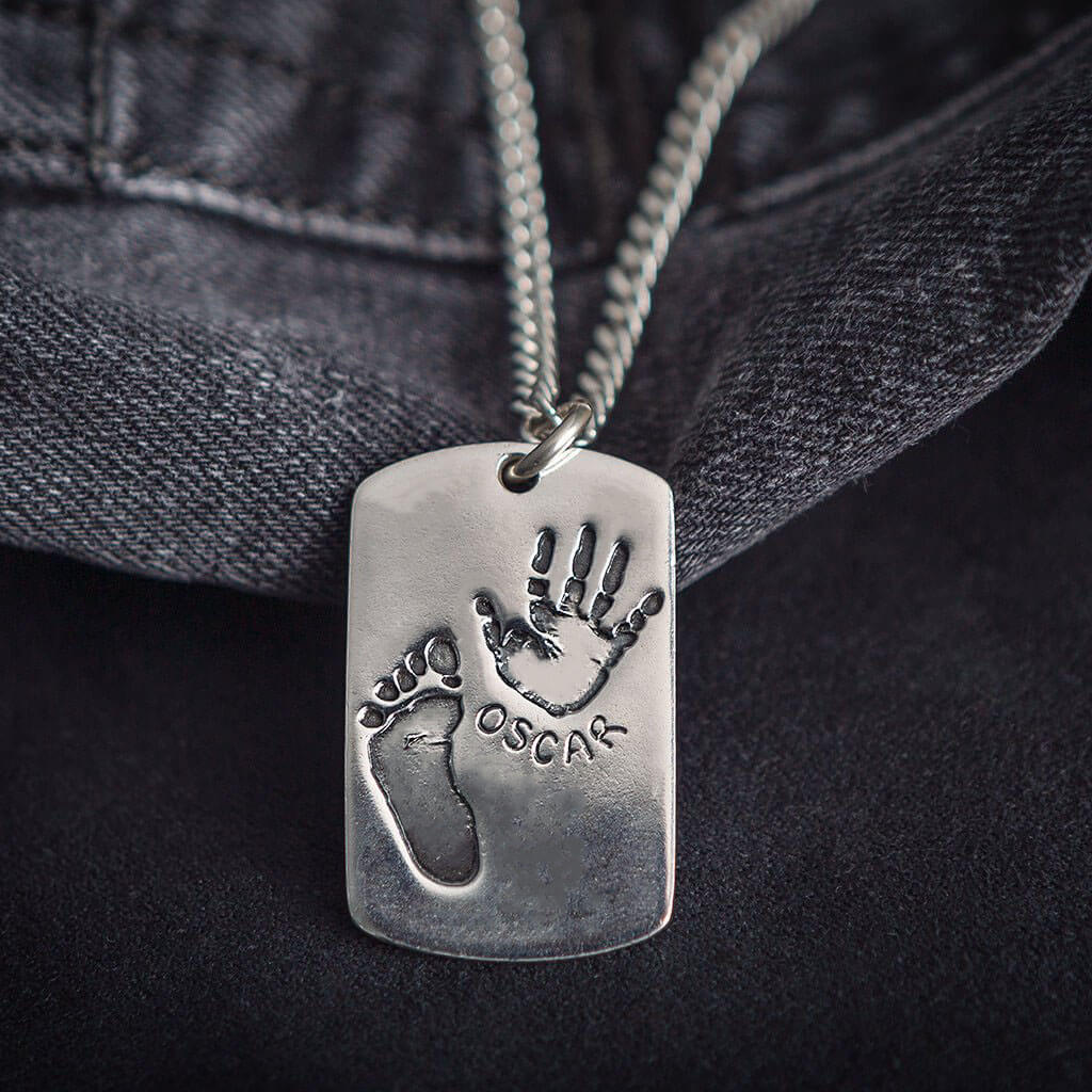 Personalised Handprint & Footprint Military Style Pendant and Chain