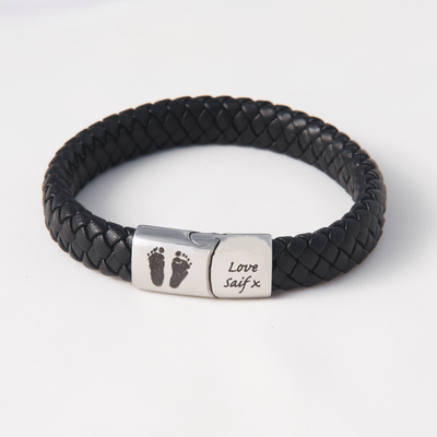 Personalised Handprint Leather Engraved Bracelet