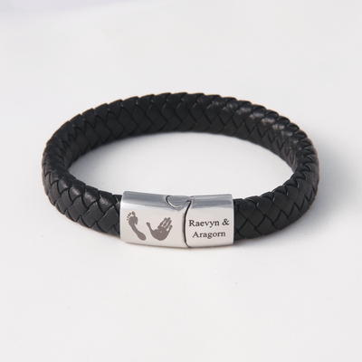 Personalised Handprint Leather Engraved Bracelet