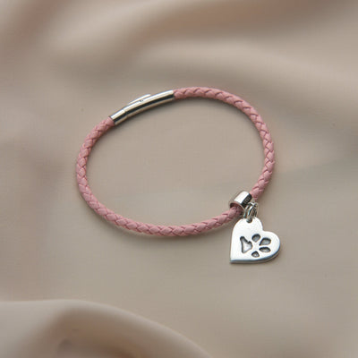 Personalised Paw Print Leather Charm Bracelet