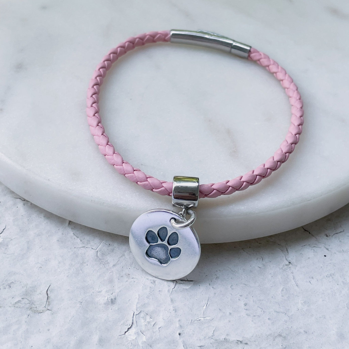 Personalised Paw Print Leather Charm Bracelet