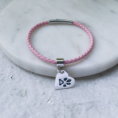 Personalised Paw Print Leather Charm Bracelet