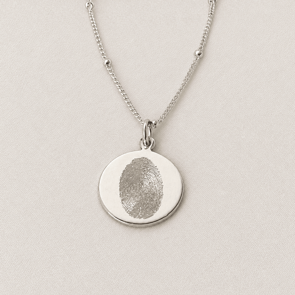 Silver Diamond Engraved Fingerprint Necklace