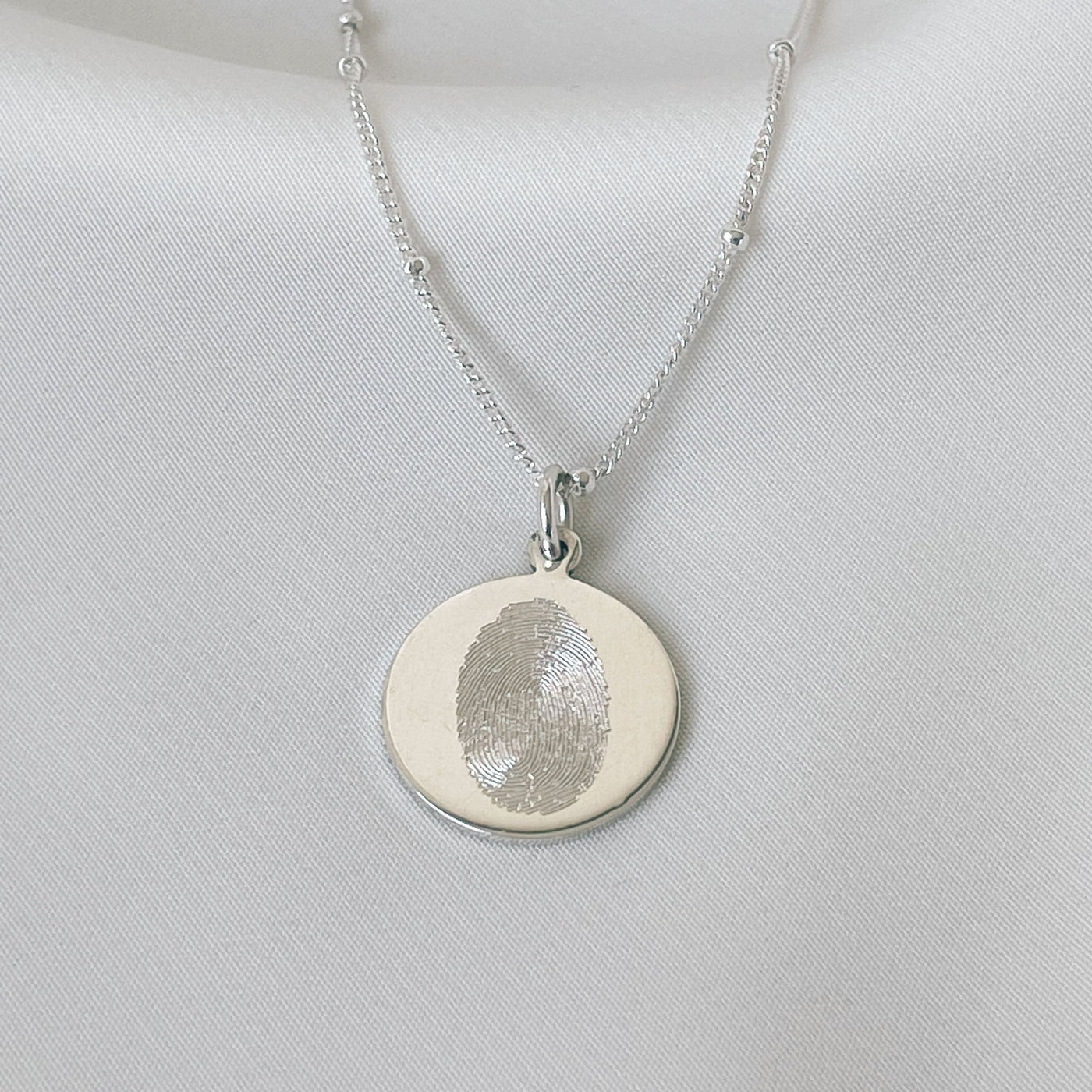 Silver Diamond Engraved Fingerprint Necklace