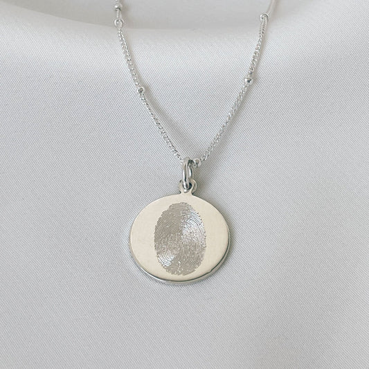 Silver Diamond Engraved Fingerprint Necklace