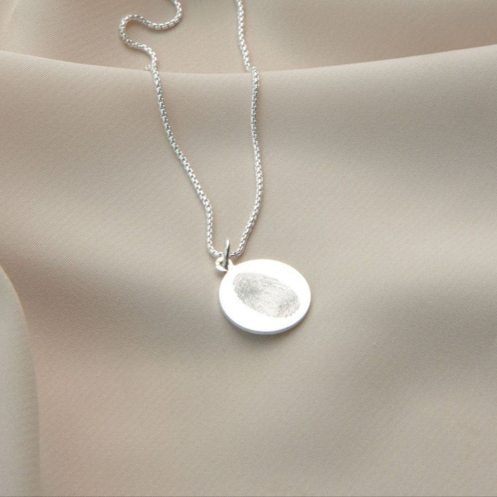 Silver Diamond Engraved Fingerprint Necklace