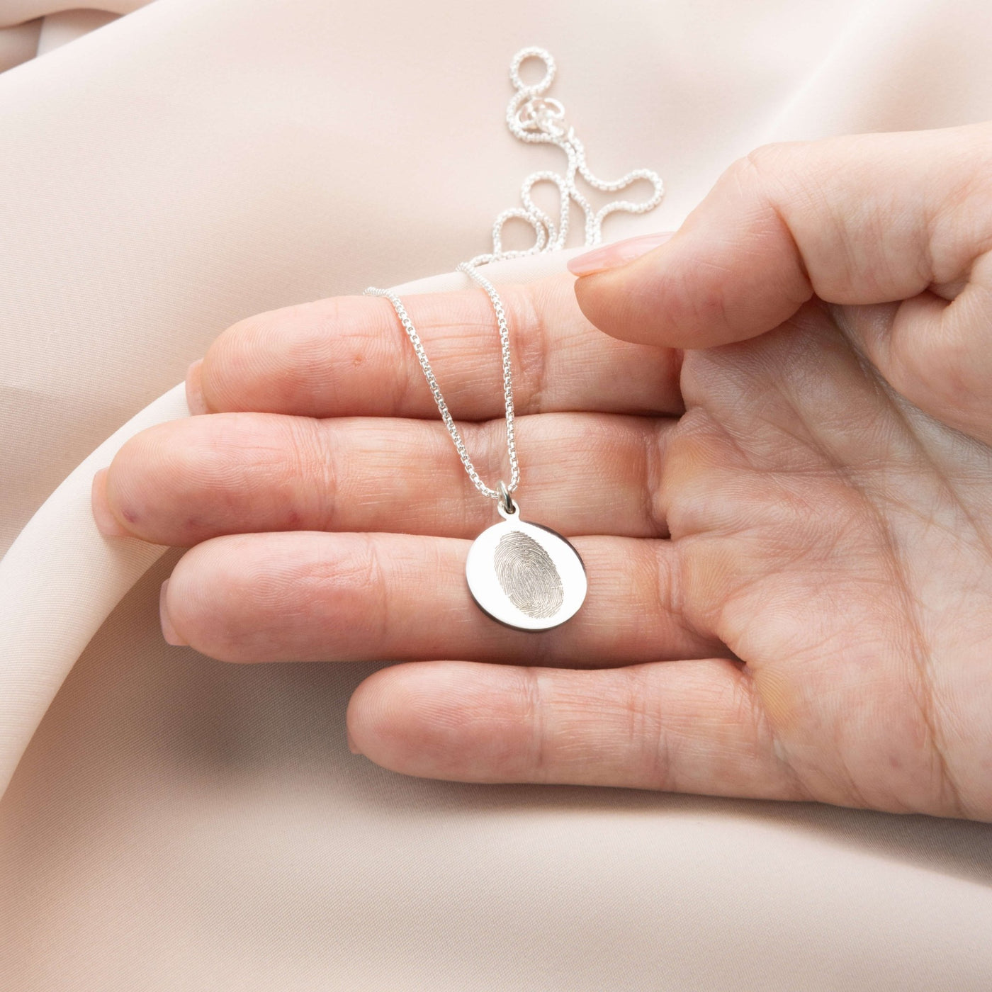Silver Diamond Engraved Fingerprint Necklace