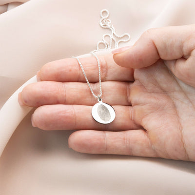 Silver Diamond Engraved Fingerprint Necklace