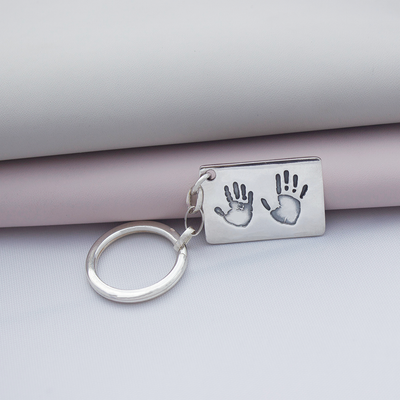 PERSONALIZED  DOUBLE HANDPRINT KEYCHAIN | forever imprint jewellery