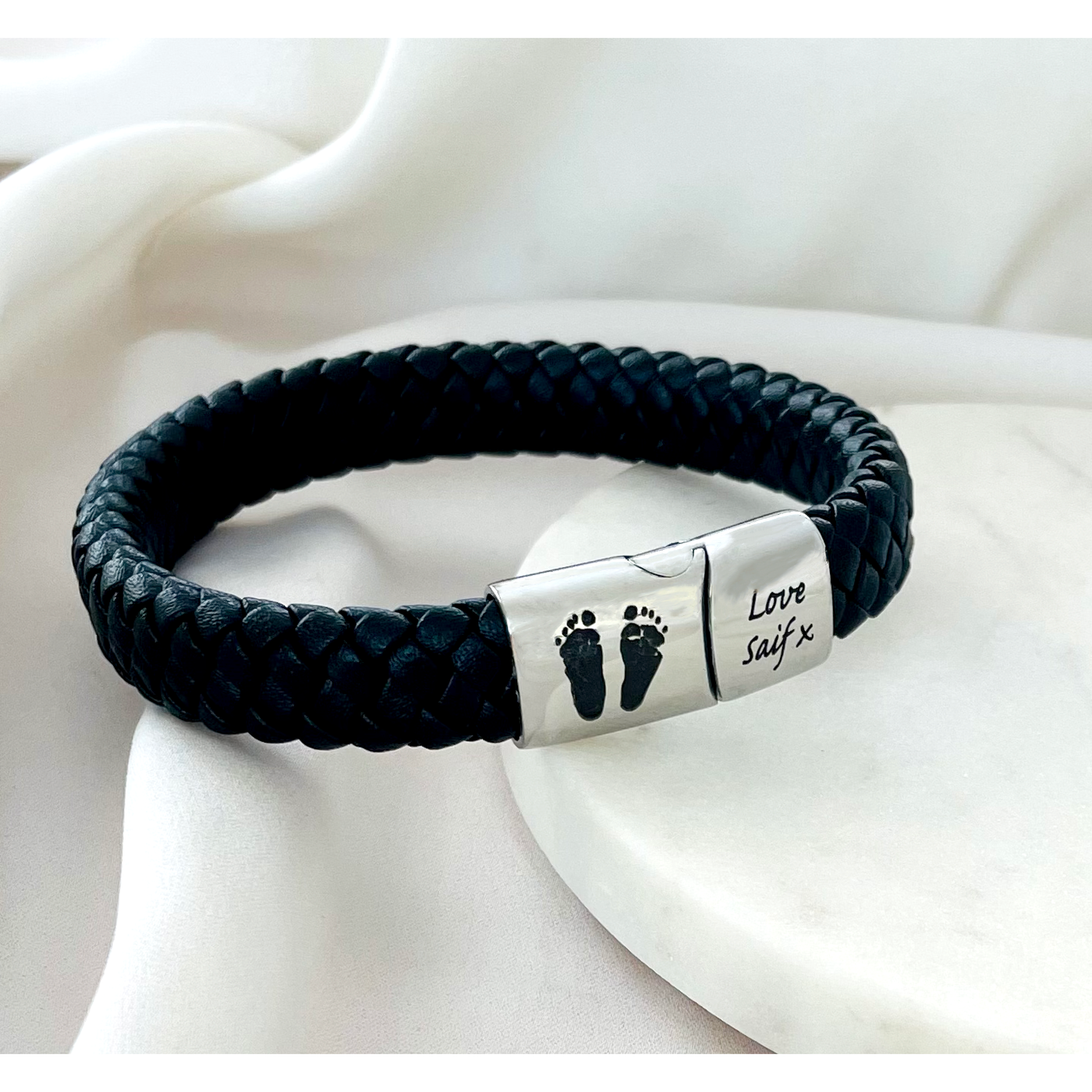 DAD'S PERSONALIZED BRAIDED LEATHER ENGRAVED BRACELET | FOREVER IMPRINT JEWELLERY