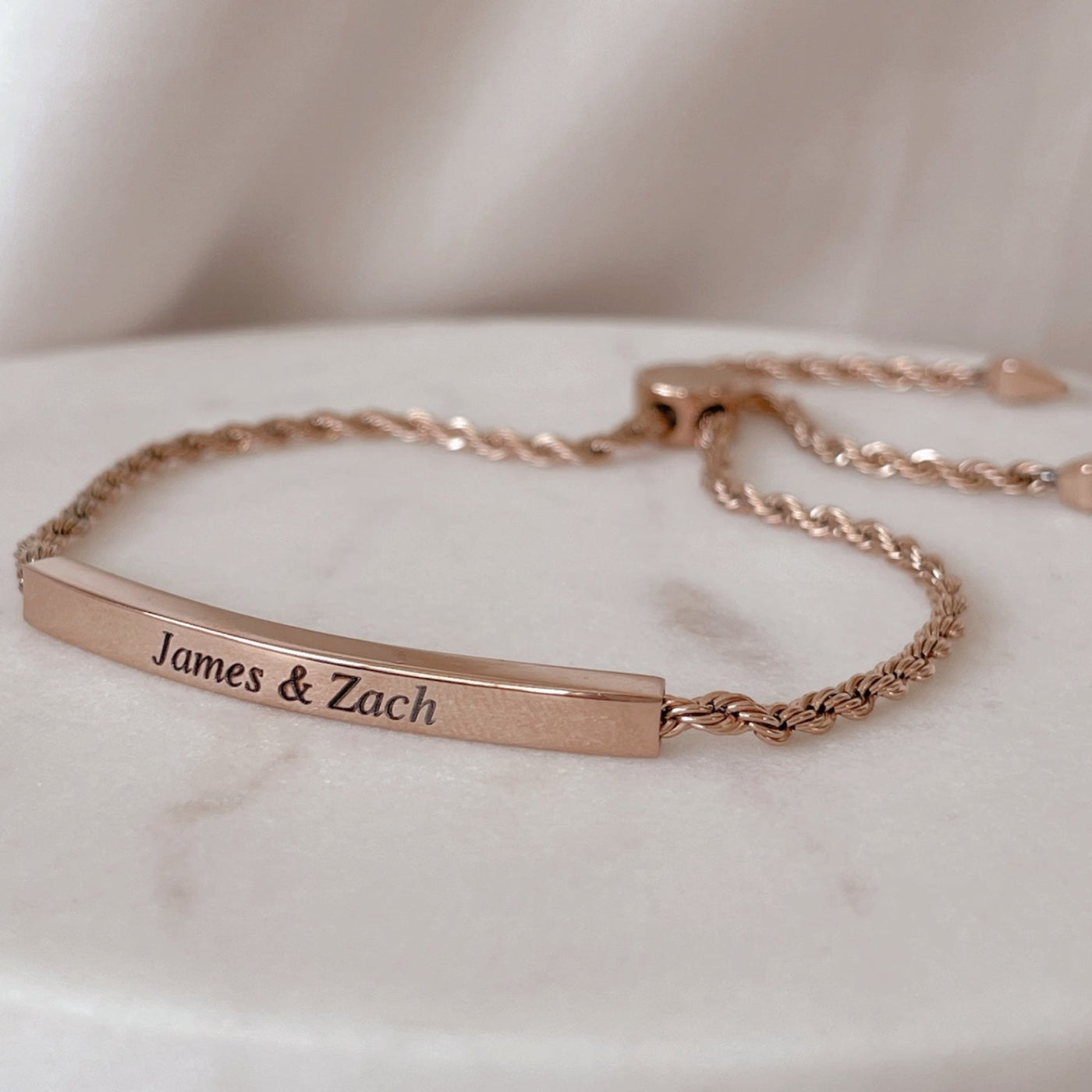 PERSONALIZED OLD ROSE ROPE & NAME BAR BRACELET | FOREVER IMPRINT JEWELLERY