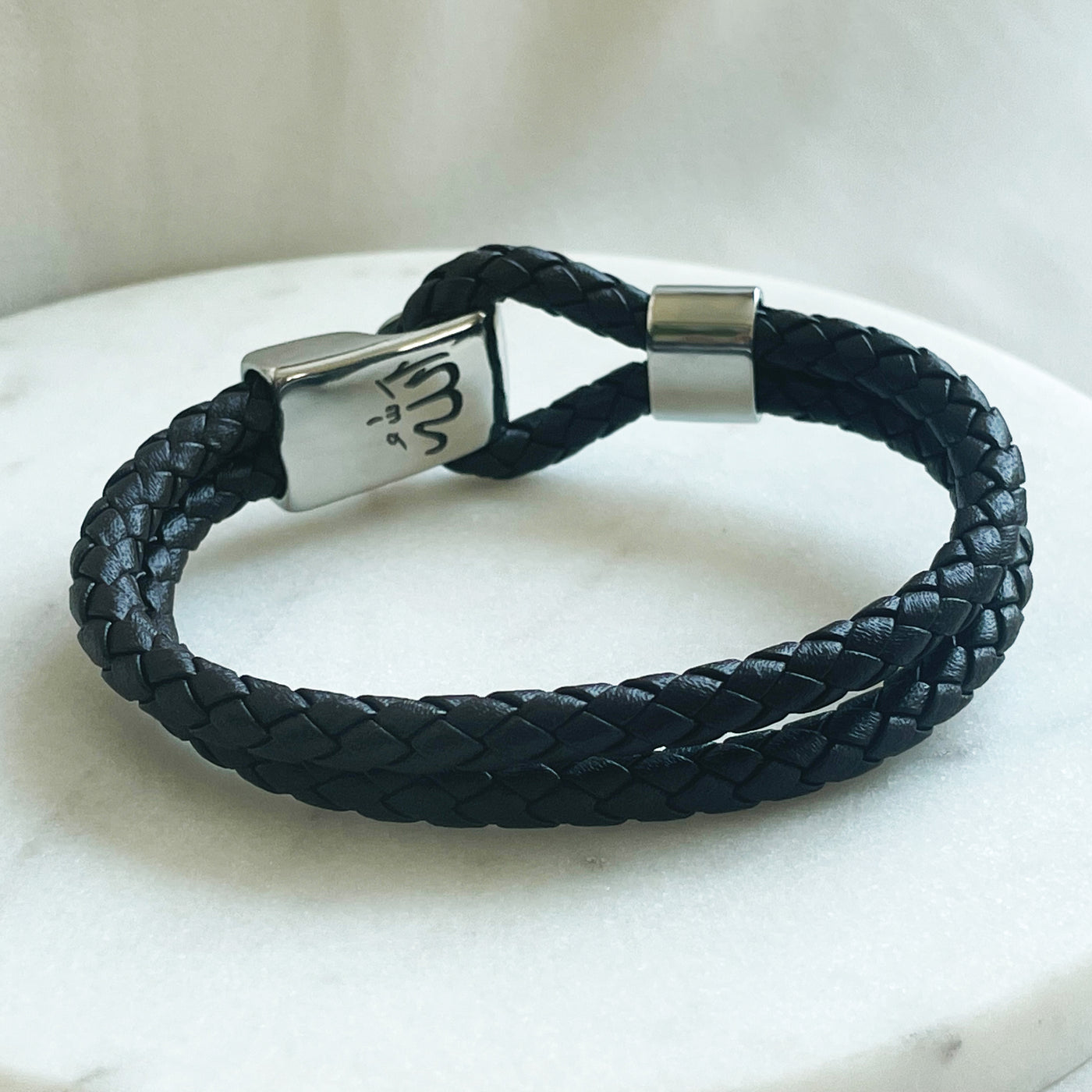 MEN'S PERSONALIZED LEATHER ENGRAVED BRAIDED BRACELET